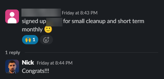 Client message: signed them up for a cleanup and short term monthly